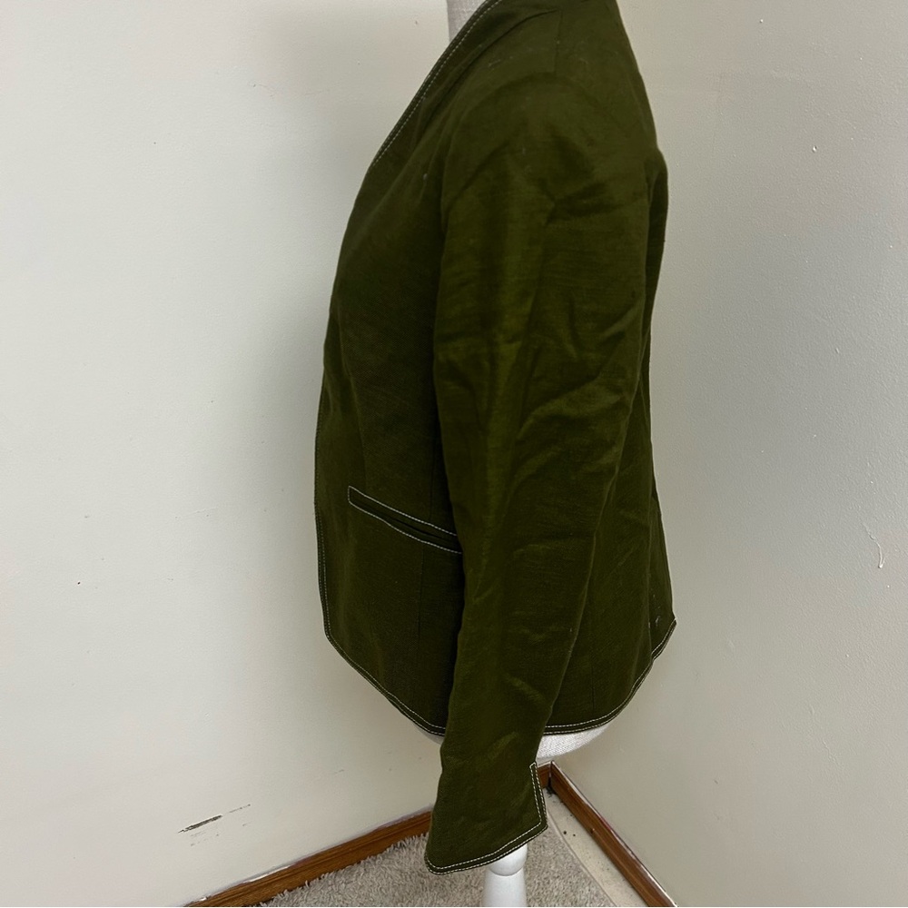 J. Crew Size 10 Going Out Blazer Jacket Olive Green Linen Blend Open Front EUC - Picture 2 of 14